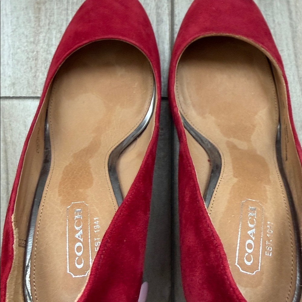 Coach Red Suede Round-Toe Block Heel Pumps - Picture 3 of 5